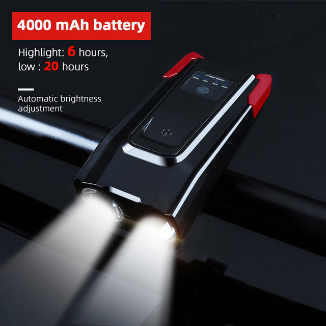 4000mAh Induction Bicycle Front Light Set USB Rechargeable Smart Headlight With Horn 800 Lumen LED Bike Lamp Cycling FlashLight