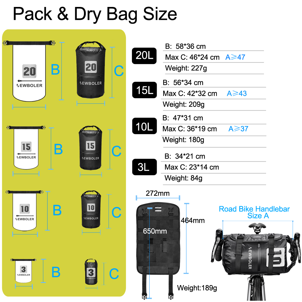 Waterproof Bike Bag Bikepacking Handlebar Bag Front Tube Cycling Bag 15L/20L MTB Frame Trunk Road Bicycle Accessories